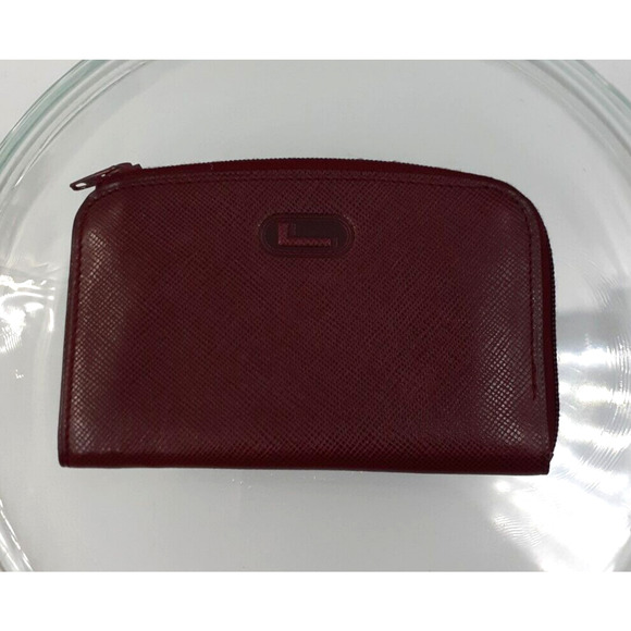 LANCEL Paris Vintage Logo Leather Coin & Card Case Wallet Burgundy France NEW - Picture 1 of 6